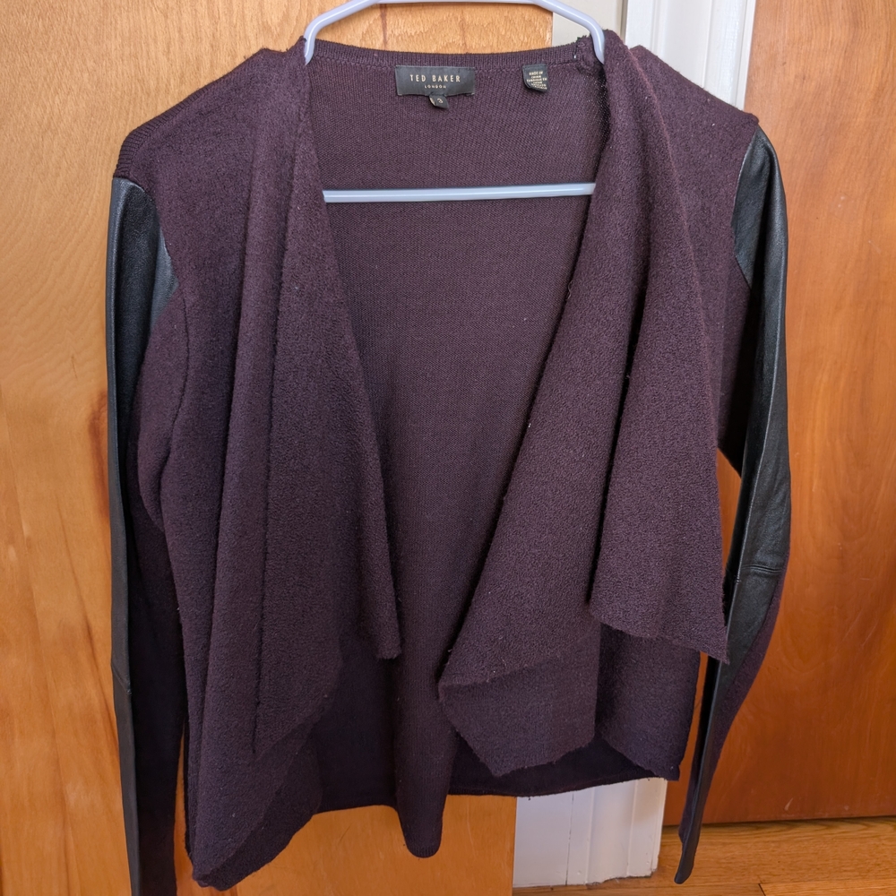 Ted Baker Plum Cardigan with Ebony Sleeves, Size 3